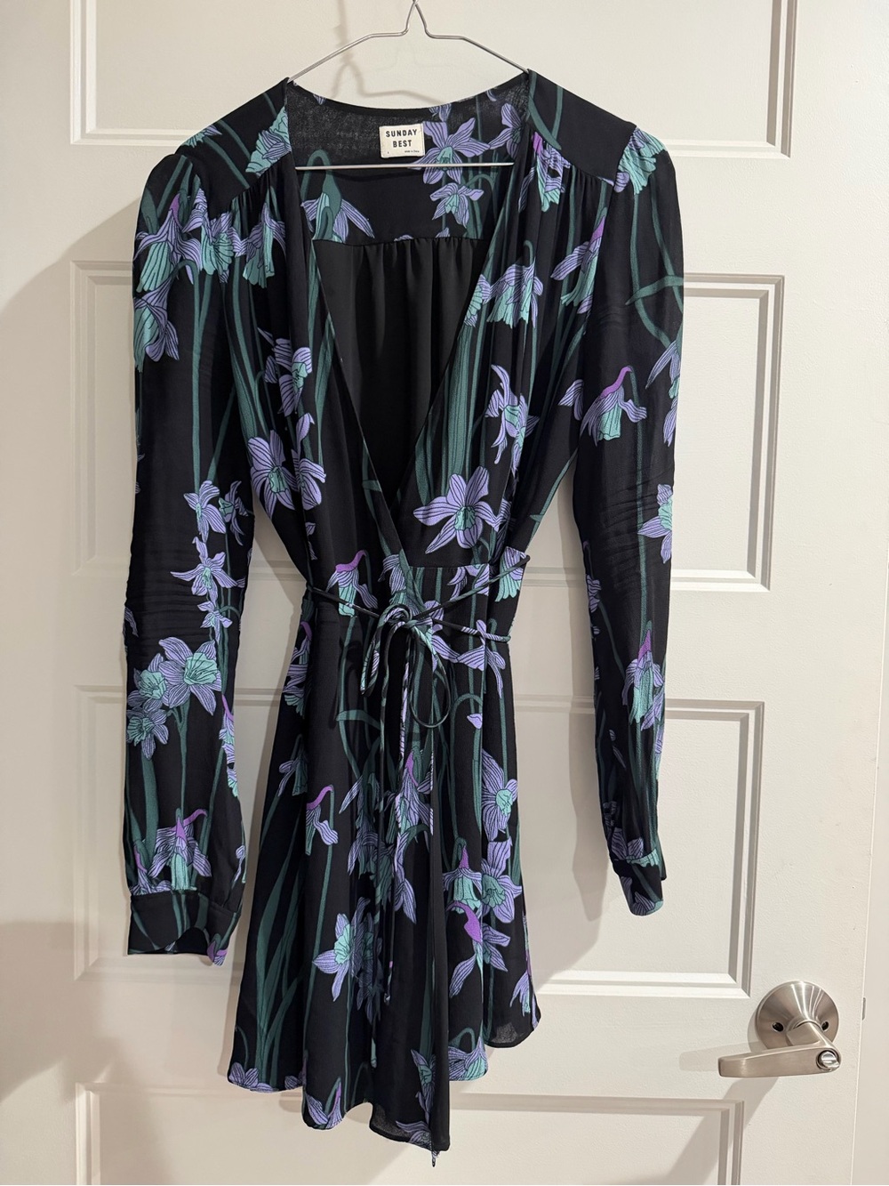 Sunday Best Black Wrap Dress with Lavender Floral Print